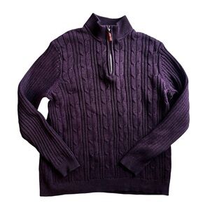 Tommy Bahama Burgundy Mock-Neck Cable Knit Cotton Quarter Zip Sweater Preppy M